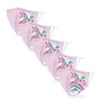 Weddingstar 5 Pack Kid's 3-Ply Washable Cloth Face Mask Reusable and Adjustable with Filter Pocket - Unicorn Magic