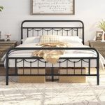 Yaheetech 4ft6 Double Metal Platform Bed Frame with Vintage Headboard and Footboard, Ample Under-Bed Storage, No Box Spring Needed, Black