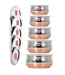 Nirvika Handi Set Copper Bottom Handi Set with lid/Cookware Serving Dinner Bowl patila tapeli of 5 Pieces Size: 2.000 L, 1.500 L, 1.000 L, 0.750 L, 0.500 L
