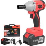 SCEPTRE SP-CW21B 21V Cordless Wrench 430NM High Torque Max. 2200 RPM Driver Set Impact Gun Kit with 2 20V Li-ion Batteries Charger and 1 Socket for DIY & Home (Pack of 1, Red)