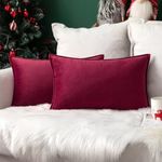 MIULEE Pack of 2 Velvet Soft Decorative Square Christmas Throw Pillow Case Flanges Cushion Covers Pillowcases for Livingroom Sofa Bedroom with Invisible Zipper 30cm x 50cm 12x20 Inch Wine Red