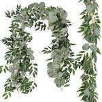 Cekene 2 Pcs 6.5 Ft Artificial Eucalyptus Garland with Willow Leaves Fake Hanging Greenery Vines Table Runner Garland for Wedding Backdrop Arch Wall Decor (2pcs, eucalyptus blend willow)