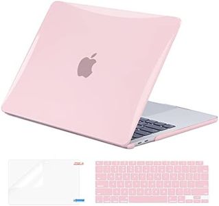 EooCoo Hard Case Compatible with MacBook Air 13 inch 2022 2021-2018 M1 A2337 A2179 A1932 with Retina Display, Air 13.3 inch Case + Keyboard Skin Cover + Screen Protector (Crystal Pink)