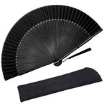 Zolee Folding Hand Fan for Women - Foldable Chinese Japanese Vintage Bamboo Silk Fan - for Hot Flash, Dance, Performance, Decoration, Party, Gift (Solid Sexy Black)