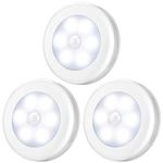 AMIR Motion Sensor Light, Newest Cordless Battery-Powered LED Night Light, Stick-Anywhere Closet Lights Stair Lights, Safe Lights for Hallway, Bathroom, Bedroom, Kitchen, etc. (Silver- Pack of 3)