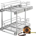 Rev-A-Shelf 2 Tier Pull Out Cabinet Organizer, 5WB2-1218CR-1, 12 x 18 Inch Under Sink pull out organizer, Steel Wire Pots and Pans Organizer for Kitchen Cabinet, Wholesalehome Tape Measure Included