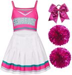 Girls Cheerleader Costume Cheerleading Outfit Fancy Dress for Halloween Party Birthday Pink 5-6Years