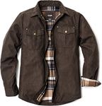 CQR Men's Flannel Lined Shirt Jackets, Long Sleeved Rugged Plaid Cotton Brushed Suede Shirt Jacket, Flannel Lined Calf Brown, M