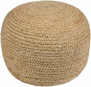 Kaumakani Natural Wicker Jute Round Pouf - Ottoman Style Braided Woven Foot Stool - Natural Fiber Round Cylinder Ottoman - 100% Polybead Fill - Beige, Brown- 19.75" x 16"
