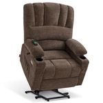 MCombo Power Lift Recliner Chair Sofa with Massage and Heat for Elderly People, USB Ports, Side Pockets, Fabric 7095 (Coffee, Medium)