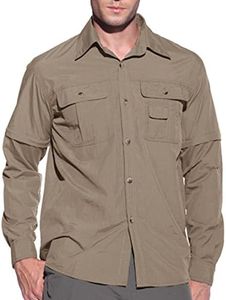 EKLENTSON Men's Climbing Shirt Long Sleeve Quick Dry Fishing Convertible Shirt with Inner Mesh Khaki,Khaki,Medium / Tag M