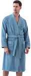 SEYANTE Turkish Cotton Terry Men's Bathrobe - Kimono Cotton Terry Cloth Robe - Long, Textured, Rice Weave Trim Bathrobe (XX-Large, Blue/Kimono)