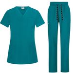 B-well BELLA Scrubs Uniforms Women Set | Scrub Top + Scrub Pants Set |Medical Uniforms & Scrubs | Scrub Uniform with Spandex, Caribbean, XS