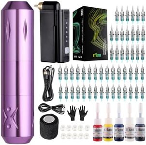 STIGMA Maquina de Tatuar Kit de Tatuaje Completo con Bateria Tattoo Kit Complete con 50pcs Cartuchos de Agujas de Tatuaje Maquina para Tatuar, 5 Tintas Colores para Tatuar Tattoo Kit Wireless P29-4