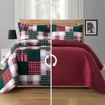 Elegant Comfort 3-Piece Plaid Patchwork Reversible Quilt - Soft Bedspread with Matching Pillow Shams, Heavy Weight Premium Stitching All Season Quilted Coverlet - Queen, Burgundy