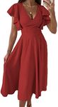 Dokotoo Flowy Dresses for Women Maxi Dress with Sleeves Summer V Neck Elegant Maternity Dresses for Baby Shower Luscious Red XL