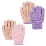 Pesaat Kids Winter Gloves Fleece Warm Toddler Boy Knitted Glove Children Girl Ski Gloves 3-12 Years (Pink+Purple, 6-12 Years)