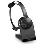 Bluetooth Headset, Dechoyecho Trucker Bluetooth Headset with Microphone Noise Canceling Wireless On Ear Headphone with Charging Base for Cell Phone/Tablet/Computer Home Office Call Center