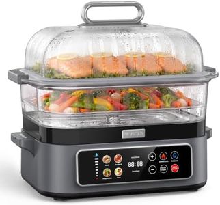 AIRMSEN 12.7QT Electric Glass Food Steamer, 2-Tier & Adjustable Power | Oil-Free Healthy Cooking, 1200W Fast Steam, 2.6QT Large Water Tank, Water Level Indicator, Dishwasher-Safe Parts