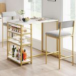 GarveeHome Dining Table Set for 2, Counter Height Kitchen Table with 2 Upholstered Bar Stools, Dining Table and Chairs Set with Storage Shelves, for Small Space, Apartment, Gold-Gray-White