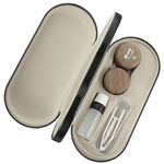 Healifty Contact Case and Glasses Case, Double Sided Dual Use Design, 2 in 1 ContactLens Case with Mirror Tweezers Remover for Men & Women, Light Brown