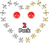 2 Sets Metal Jacks Game with Ball 2 Pieces Red Rubber Balls and 20 Pieces Classic Metal Jacks Retro Vintage Jacks Game Toy for Kids and Adults for Christmas Birthday Party Game