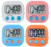 4 Pack Digital Kitchen Timer with Large LCD Display, Loud Alarm, Magnetic Back with Stand, Classroom Timers for Teachers Kids and Cooking Baking Sports Office, Minute Seconds Count Up Countdown Timers