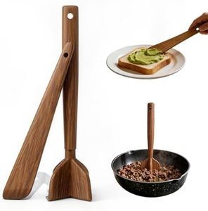 Livanira 2 Pcs Teak Wood Ground Beef Masher and Spatula Set, Heat Resistant Meat Chopper for Hamburger, Potato Mix Tool, Chicken Shredder, Kitchen Appliances Utensils Essentials Set