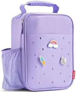 Fit & Fresh Charm Lunch Bag for Kids, Thermal Insulated Lunch Box for Kids Boys & Girls with Shoe Charm Slots for Personalization, School Lunch Box, Purple