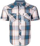 Men's Western Snap Casual Shirt Two Pocket Short Sleeve Shirt, Blueorge, Large