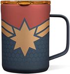 Corkcicle Marvel 16 Ounce Coffee Mug Triple Insulated Stainless Steel Cup with Clear Lid and Silicone Bottom for Hot Drinks, Captain Marvel