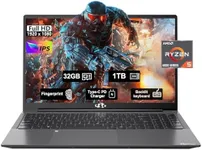 15.6'' FHD IPS Business Gaming Laptop, 6-Cores AMD Ryzen 5 6600H, 32GB DDR5 RAM 1TB SSD(Beat i5-12450H, Up to 4.5GHz), 100W Type-C, 6-Cores 660M GPU, Fingerprint, Backlit Keyboard, Numpad