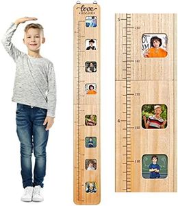 Chunful Wood Growth Chart for Kids with Picture Frames Boho Wooden Height Measurement Ruler Milestone Markers Foldable Measuring Wall Boy Girl Room Nursery Decor Keepsake Gift