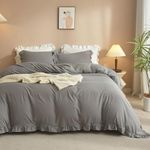 mixinn King Duvet Cover Silver Grey Lotus Ruffle Edge Duvet Cover Set Soft Microfiber Boho Chic Bedding Comforter Cover Set for Him and Her, Easy Care, Soft and Durable- (3pcs, King Size)