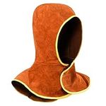 Welding Hood Leather - Cowhide Split Leather Welding Caps with Neck Shoulder Drape - Head Protection for Men & Women, Brown