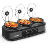 Sunvivi Triple Slow Cooker, Buffet Food Warmer with 3 * 1.5 Quarts Removable Ceramic Pots, Buffet Servers and Warmers with Glass Lids and 3 Spoons, Stainless Steel, Grey