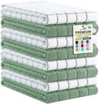 Kitinjoy Premium Kitchen Towels (16"x 28", 8 Pack), Large 100% Cotton Terry 390 GSM Kitchen Hand Towels, Ultra Absorbent Check Design Tea Towels Set with Hanging Loop, Grass Green