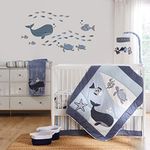 Levtex Baby - Boho Bay Crib Bed Set - Baby Nursery Set - Navy, Blue, Grey and White - Under The Sea - 5 Piece Set Includes Quilt, Two Fitted Sheets, Wall Decal & Skirt/Dust Ruffle