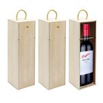 Wooden Wine Box, UgyDuky 3 Pack Single Wood Wine Bottle Storage Gift Box with Handle for Holiday, Christmas, Birthday Party, Housewarming, Wedding, Anniversary, 13.87 x 3.87 x 4 Inches