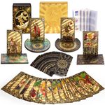 ALKALO Tarot Cards with Guide Book, 80PCS Gold Tarot Cards Set with 4Pcs Wooden Tarot Card Holder, Waterproof Tarot Deck/Fortune Telling Game Craft Cardboard for Beginners