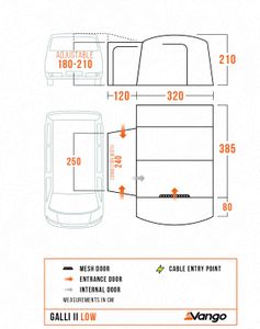 Vango Galli II Low Driveaway Awning for Campervans – Sewn-In Groundsheet, Powerflex Poles, 180-210cm