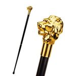 Golden Luxury Lion Head Handle All Steel Walking Stick Antique Victorian Walking Stick Cane Gift for Men's & Women's e Costume Cane Stick for Party Decorativ Fancy Dress Cane 93cm/36.6in