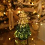 Green Mercury Glass Christmas Tree for Home Decor, Christmas Table Decorations Lighted Xmas Tree with Timer for Living Room Mantel Tabletop Party-8" H