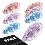 Fyguard 6 Pcs Glue Tape, 8mm x 10m Glue Roller Double Sided Tape Dispenser Scrapbook Tape Transparent Scrapbook Accessories for School Home DIY Crafting Gift Wrapping (Pink&Purple&Blue)