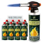 Green Haven Blow Torch for Cooking with 8 Butane Gas Canisters – Kitchen Torch with Adjustable Flame & Safety Lock, Crème Brûlée Torch for BBQ, Baking, Soldering & DIY