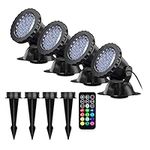 Lychee Pond Light with Timing Remote Control, 36LED Outdoor Aquarium Lights Adjustable Angle Amphibious Spotlight Waterproof Landscape Lamp for Fish Tank, Garden, Fountain, Pool (Set of 4)