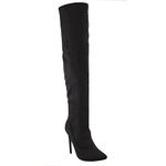 ESSEX GLAM Womens Over The Knee Thigh High Stiletto Heel Ladies Stretch Calf Boots Size 3-8 (UK 7 / EU 40 / US 9, Black Faux Suede)