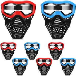 RoundFunny 8 Pack Tactical Mask for Kids with Safety Goggles to Protect Eyes, Full Mask Eye Protection for Kids CS Airsoft Shooting Game Party (Bright Color)