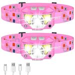 LHKNL Headlamp Flashlight, 1200 Lumen Ultra-Light Bright LED Rechargeable Headlight with White Red Light,2-Pack Waterproof Motion Sensor Head Lamp,8 Modes for Outdoor Camping Running Fishing- Pink