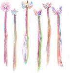 Little World 6 Pcs Rainbow Hair Extensions, Unicorn Hair Clips for Girls' Ponytails - Colored Accessories